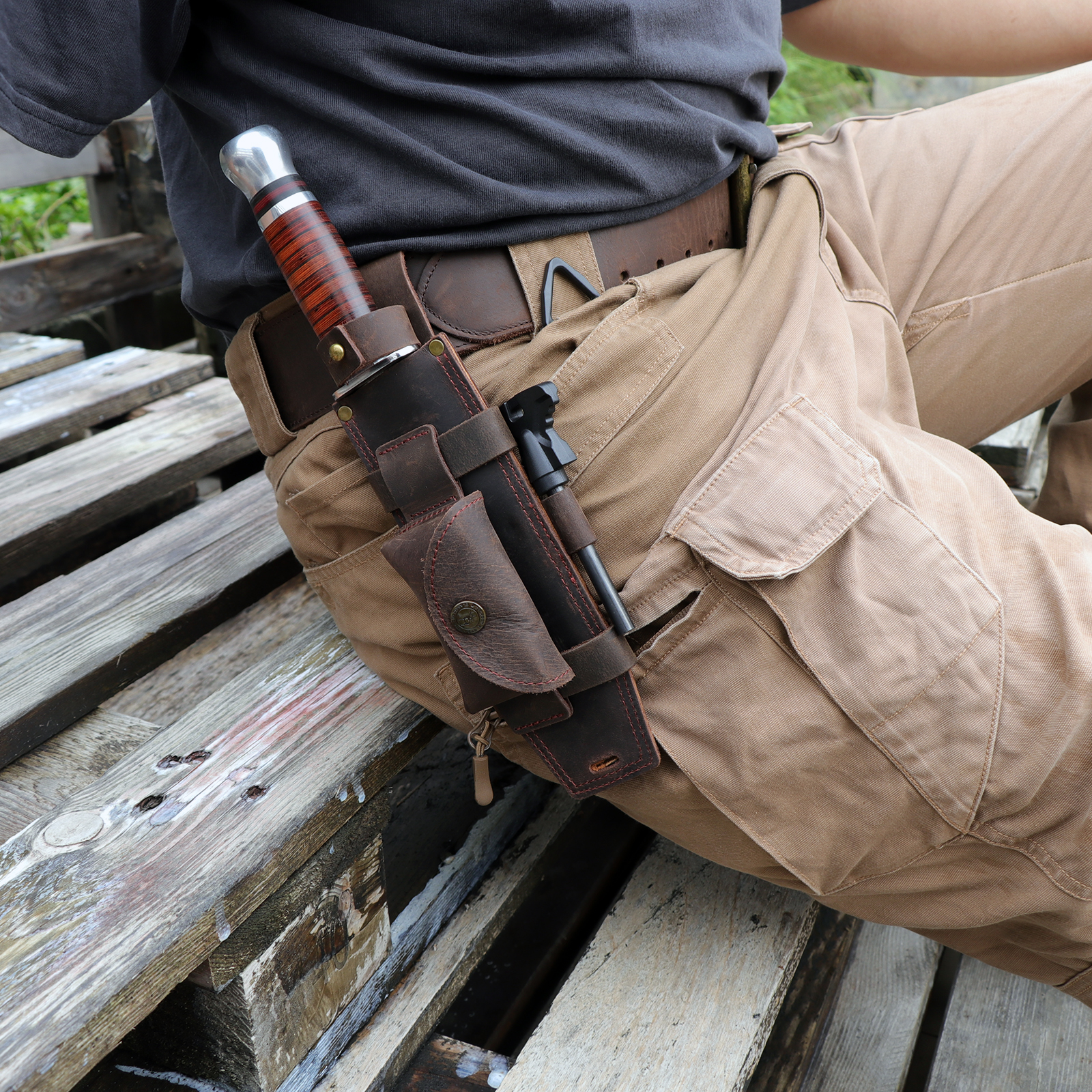 Bushcraft Knife Fixed - Tourbon Kamp Deri Bıçak Kılıfı Avcılık