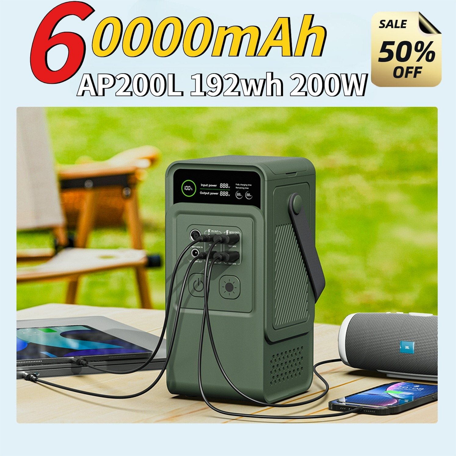 Solar Emergency Charger - 60000mAh 200W 192Wh Kamp Güç İstasyonu