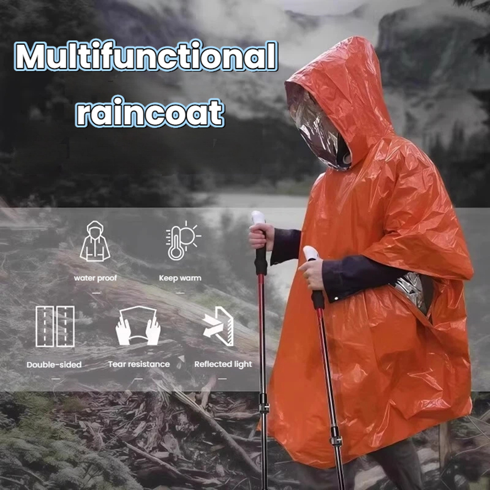 Emergency Poncho Rain - Mylar Battaniye Astarlı Taşınabilir Açık Hava