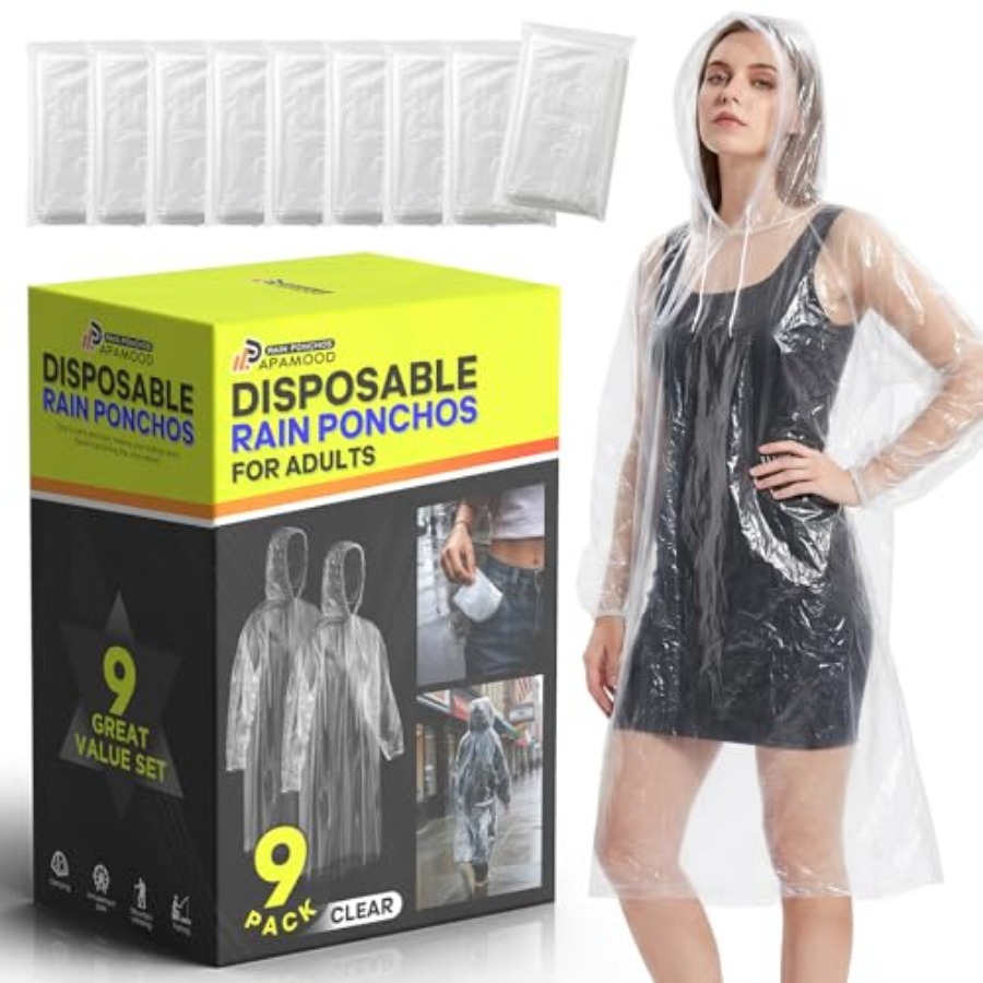 Emergency Poncho Rain - Tek Kullanımlık Yağmurluklar, Yetişkinler için 6'lı/9'lu