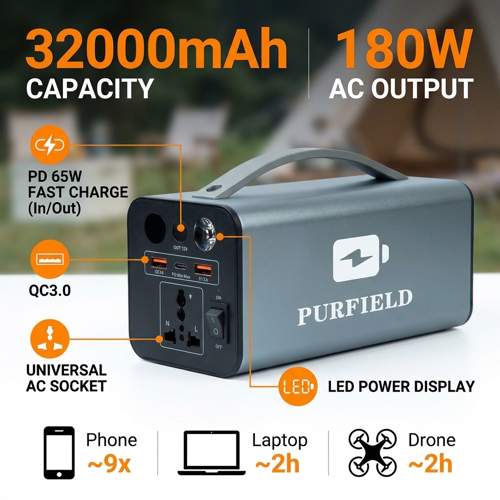Solar Emergency Charger - 180W Açık Hava Güç İstasyonu 32000mAh