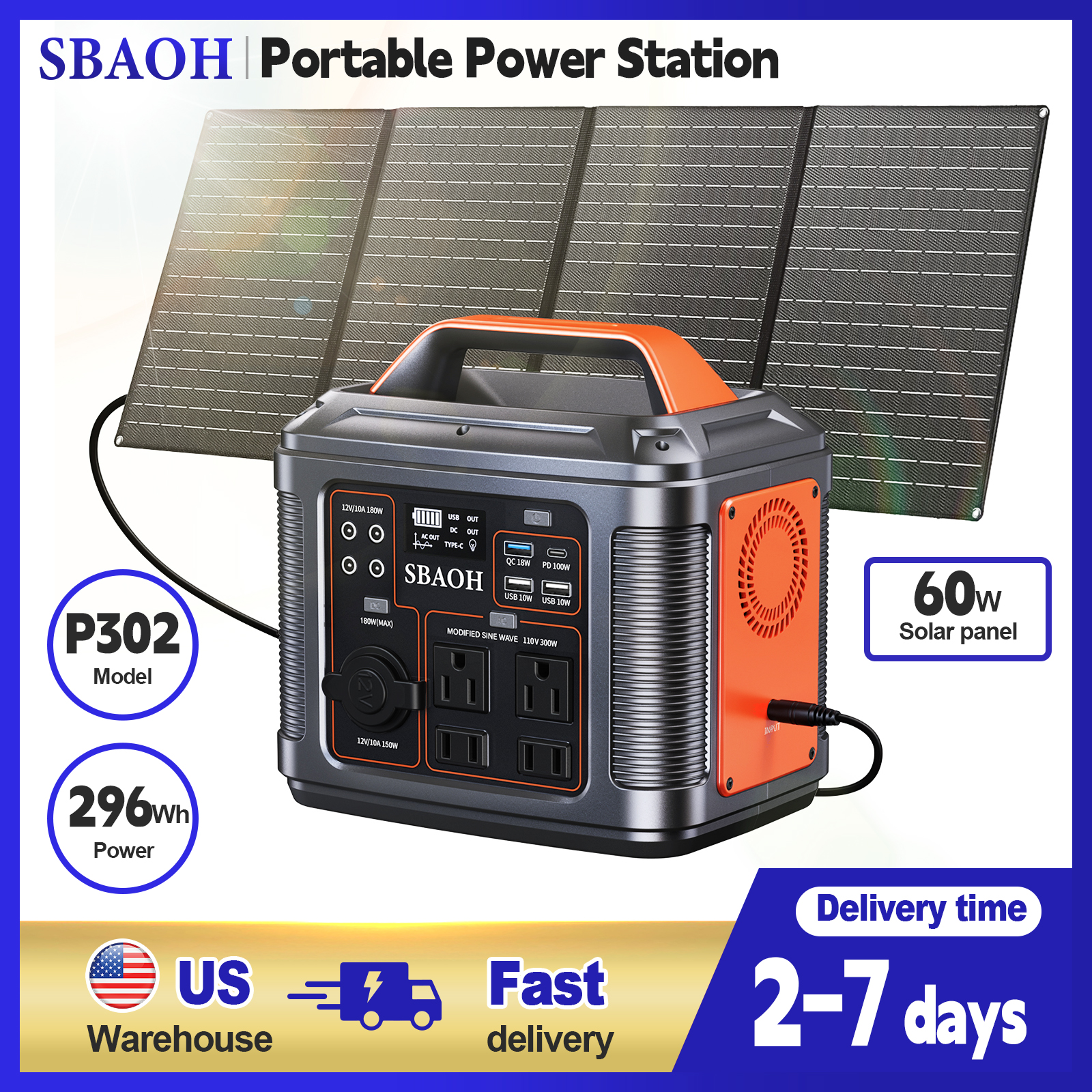 Solar Emergency Charger - 300W Taşınabilir Güç İstasyonu, 296Wh 80000mAh