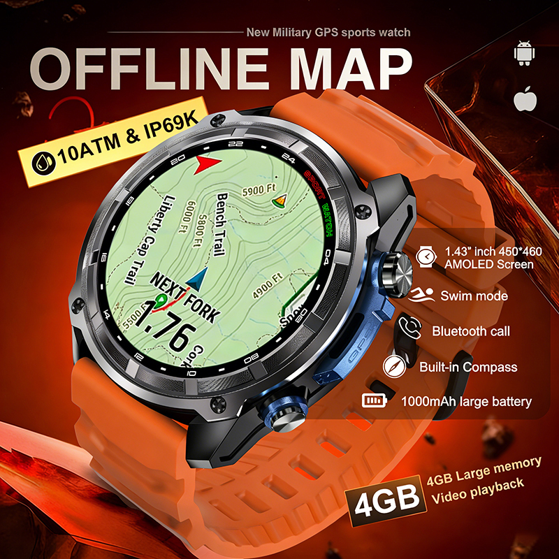 Compass Lensatic - 2026 Askeri GPS Akıllı Saat Çevrimdışı