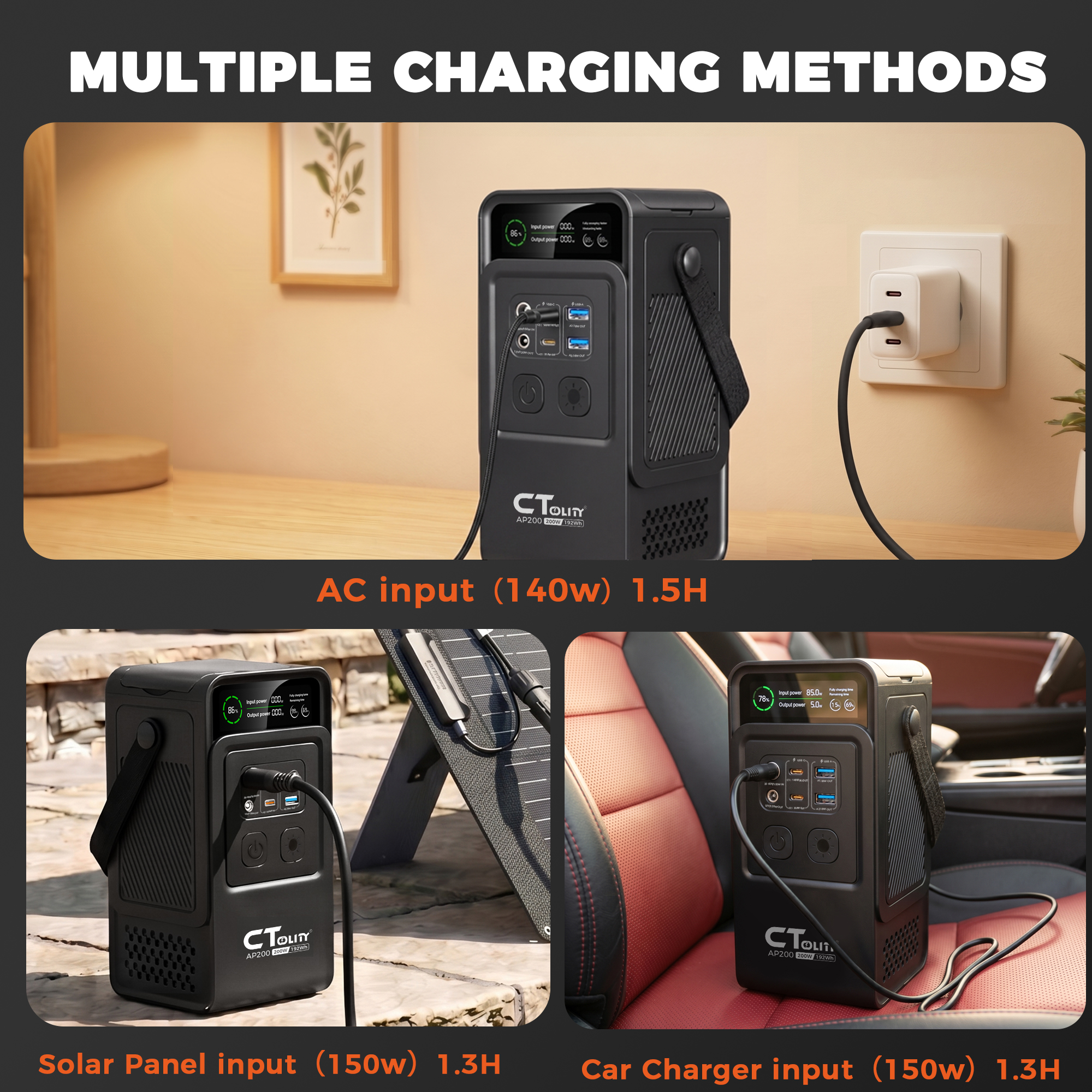 CTOLITY AP200 AP1000 Siyah sti - Solar Emergency Charger incelemesi ve fiyatı